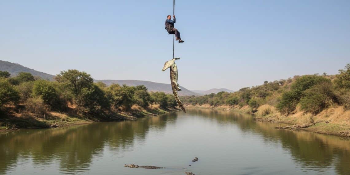Afrique du Sud - Suspendu au-dessus de crocodiles, un policier récupère des restes humains dans une mission terrifiante